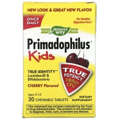 Nature's Way, Primadophilus®, жевательные пробиотики, для детей от 2 лет, с вишнёвым вкусом, 3 млрд КОЕ, 30 жевательных таблеток